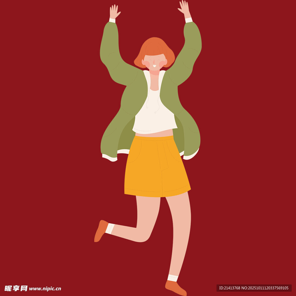 跳跃欢呼的活力女孩