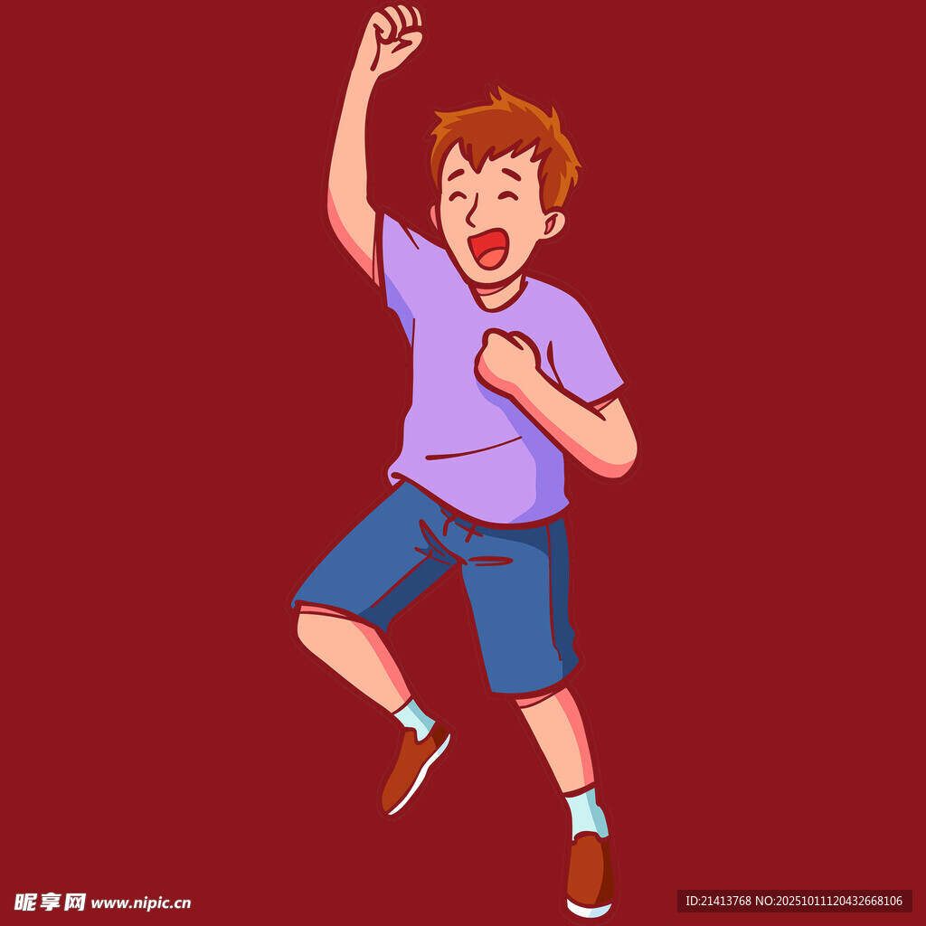 欢呼跳跃的活力少年