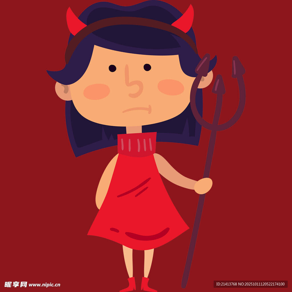 小恶魔女孩手持三叉戟
