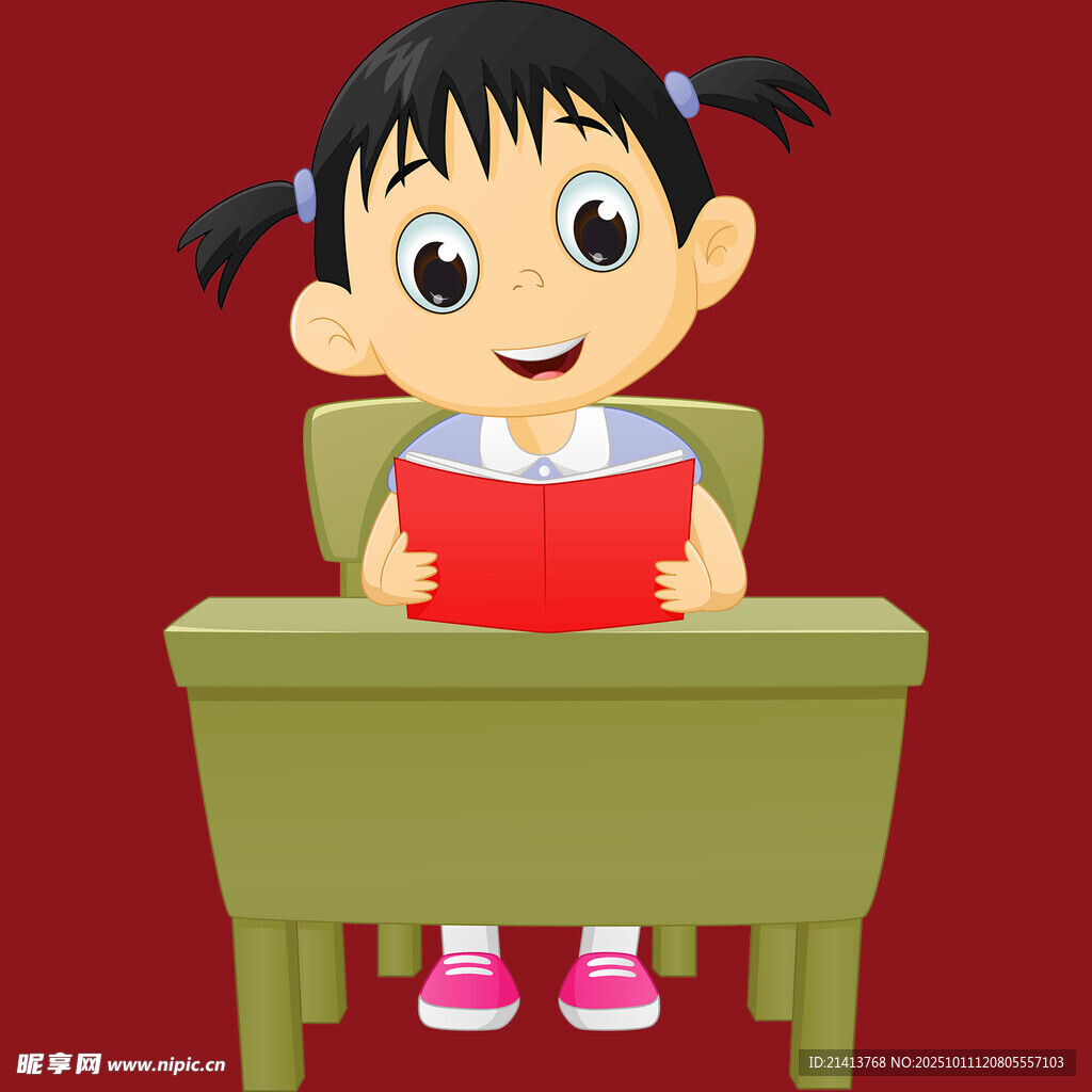 小女孩专注读书于课桌前