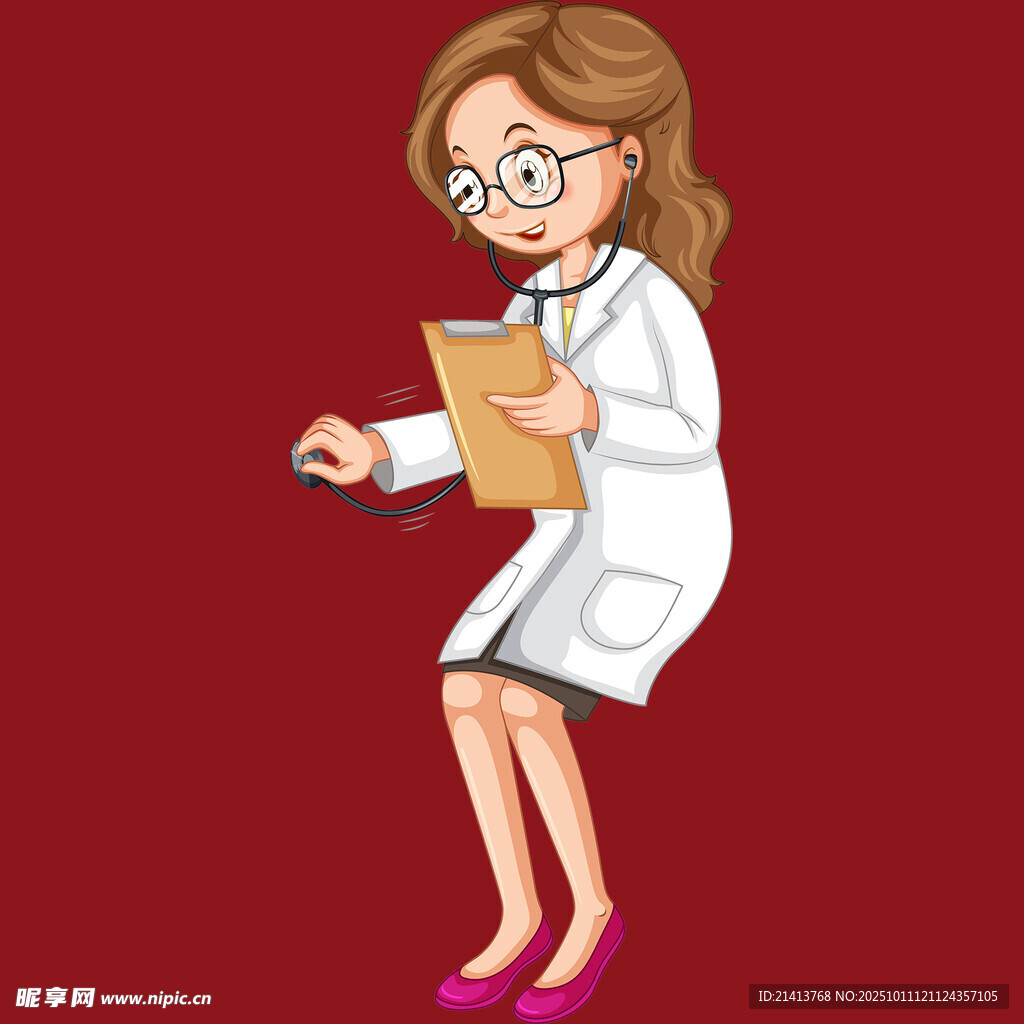 女医生手持听诊器与记录板
