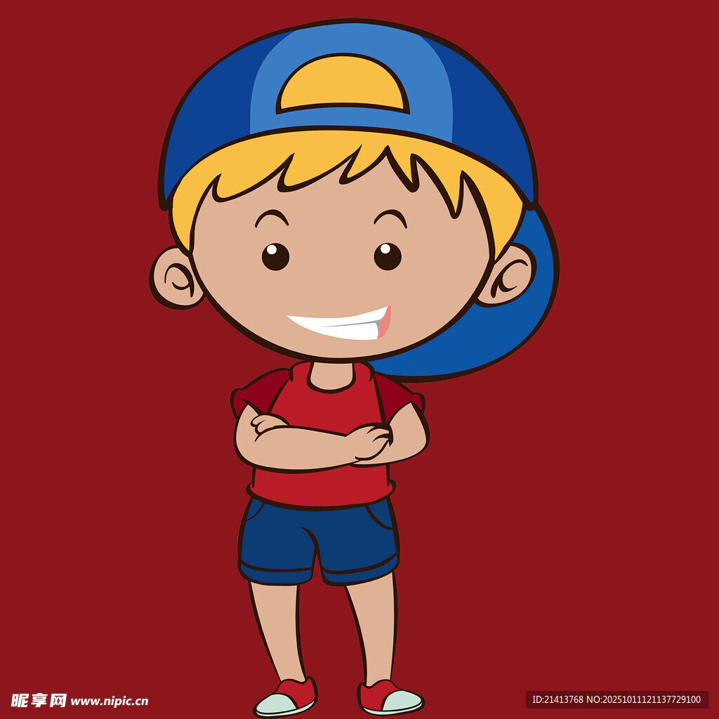 戴帽小男孩自信模样