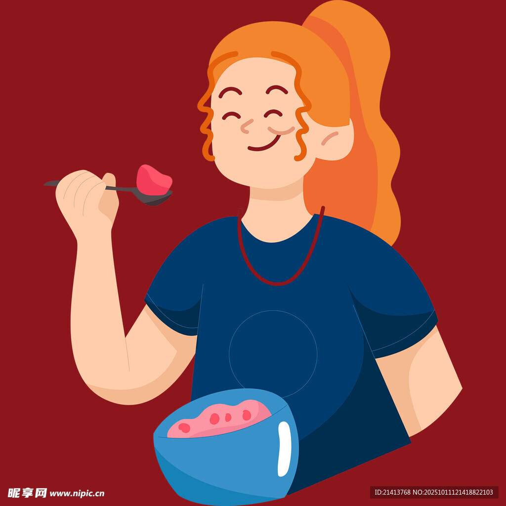 女孩开心享用美味食物