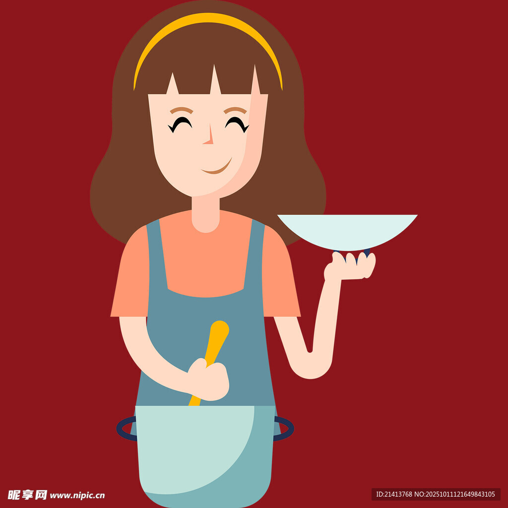 手持碗具的围裙女孩