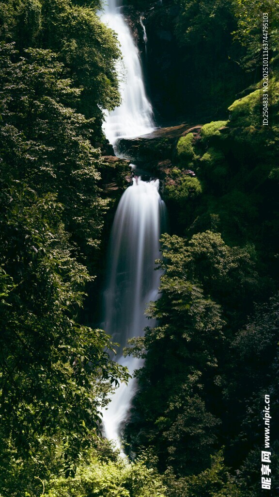 山林间的壮丽瀑布景观