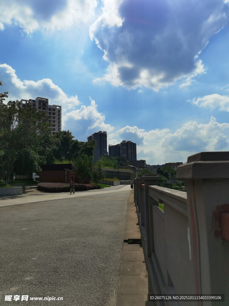城市道路边的开阔风景