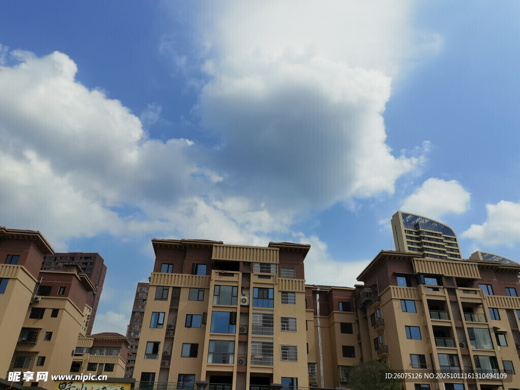 蓝天白云下的城市建筑群