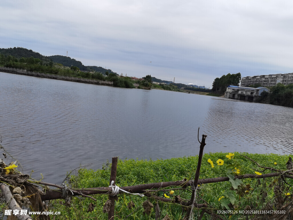 湖畔乡村景致
