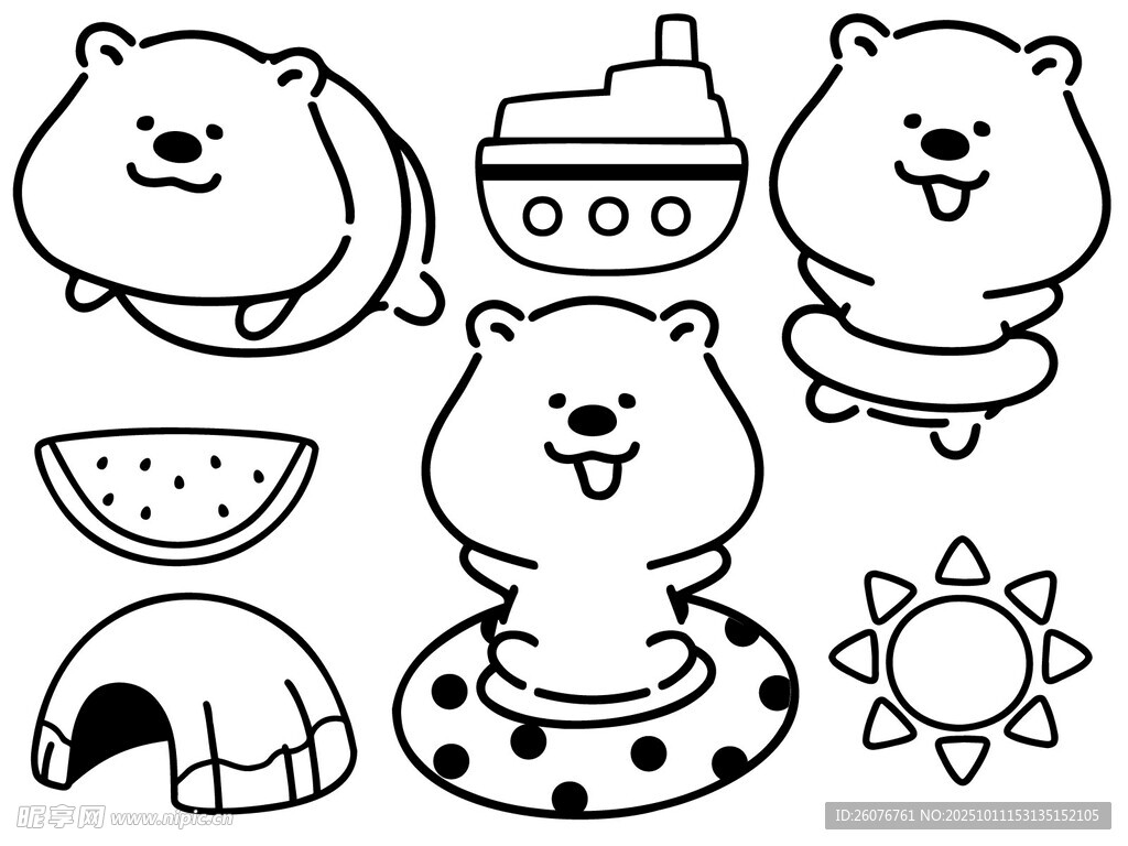 可爱小熊夏日元素插画