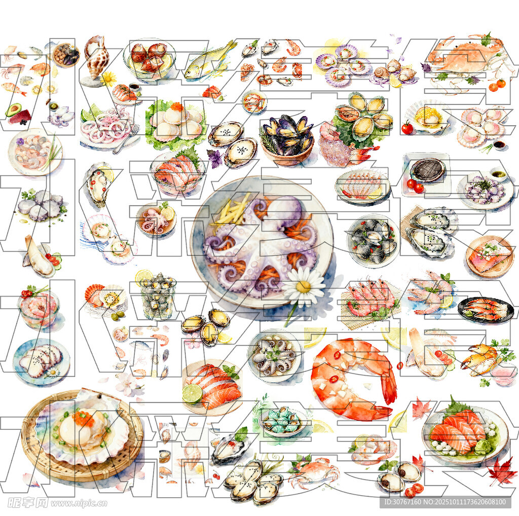 美食水彩画