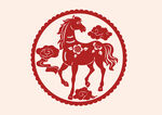 红色剪纸风骏马图案