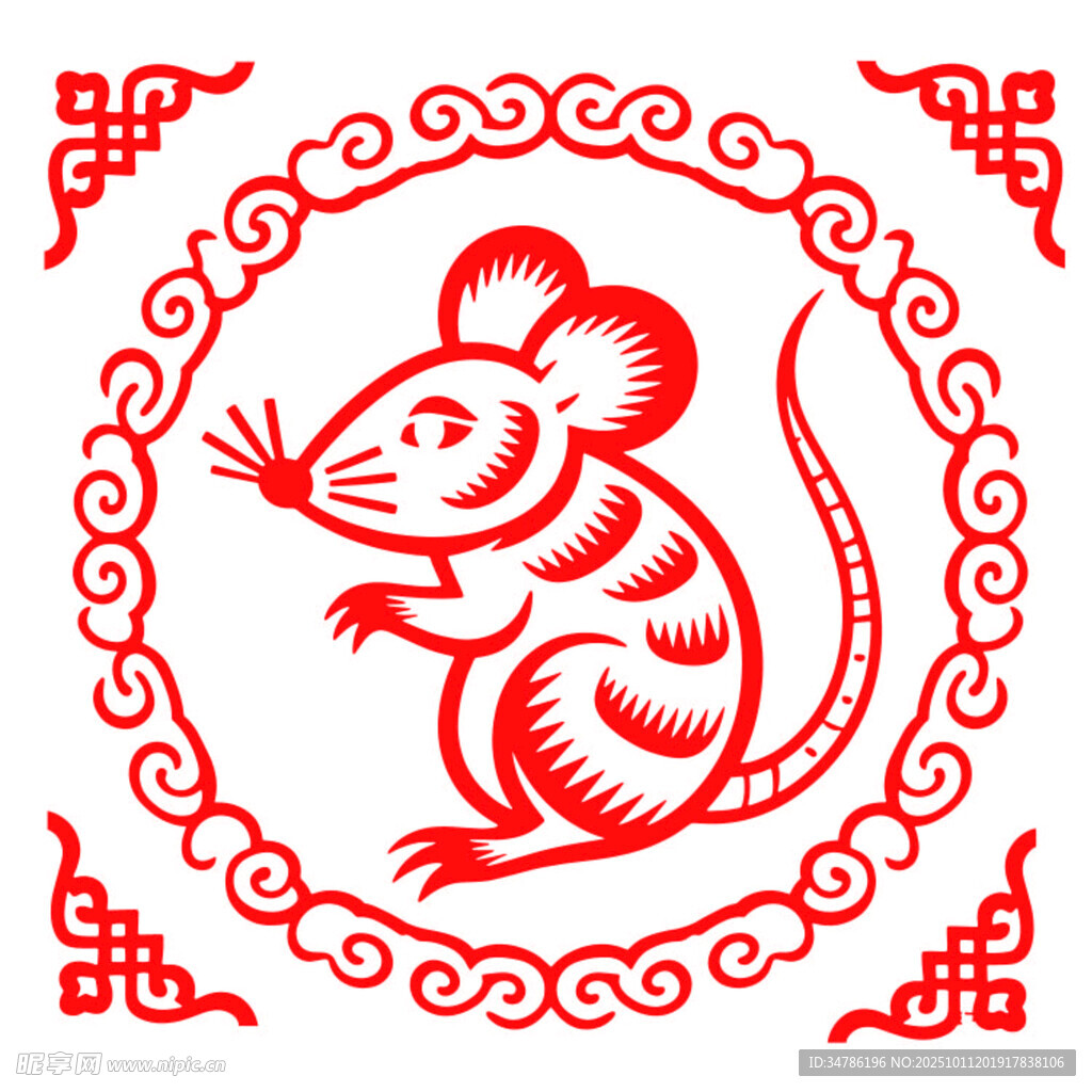 剪纸矢量十二生肖鼠