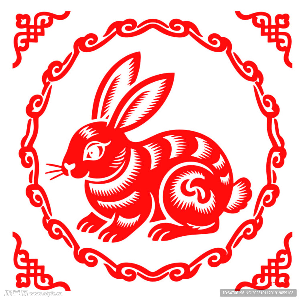 剪纸矢量十二生肖猪