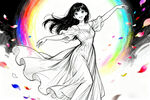 舞蹈飘逸仙女伴彩虹与花瓣