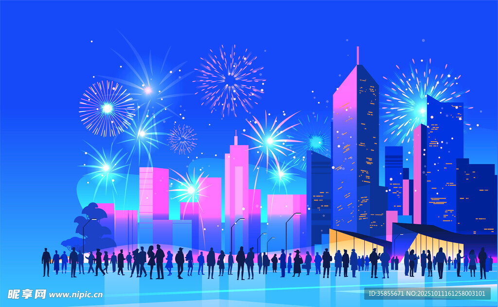 城市夜景插图