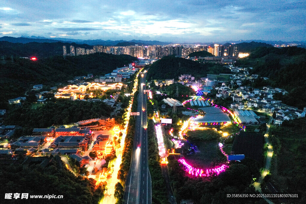 花香龙泉夜景璀璨灯光秀