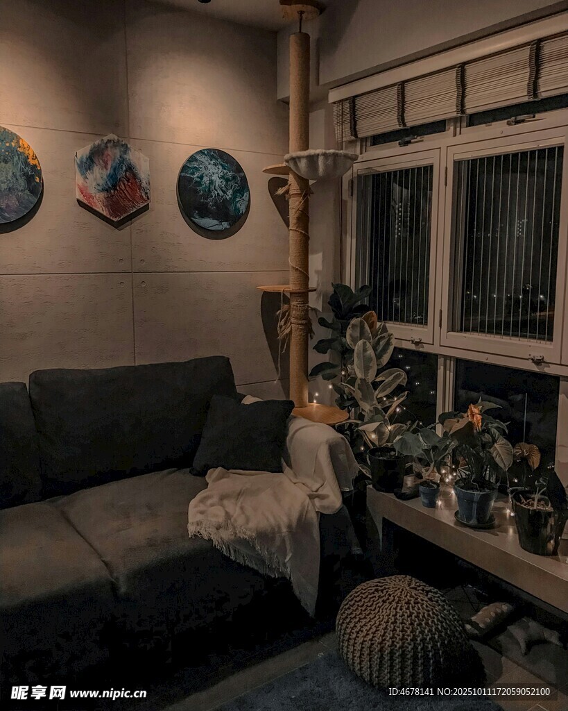温馨客厅角落绿植装饰景