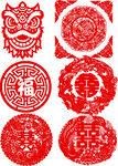 传统红色剪纸福字等图案