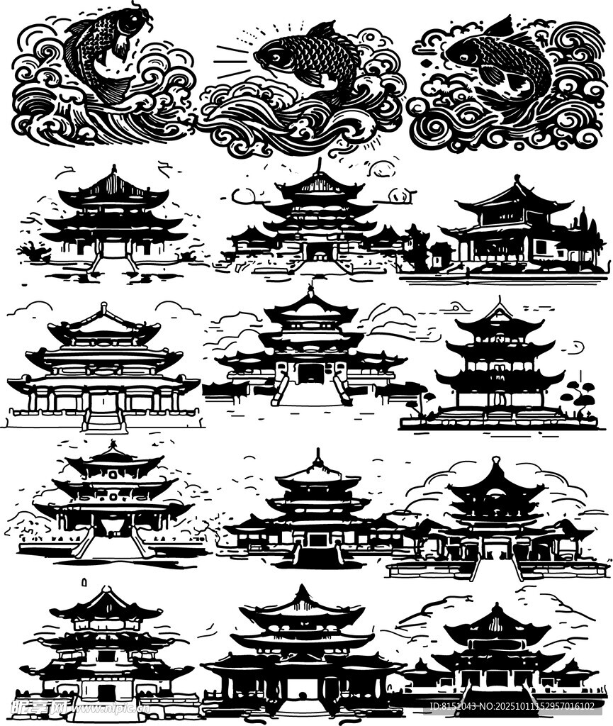 中式古建筑屋顶图案设计