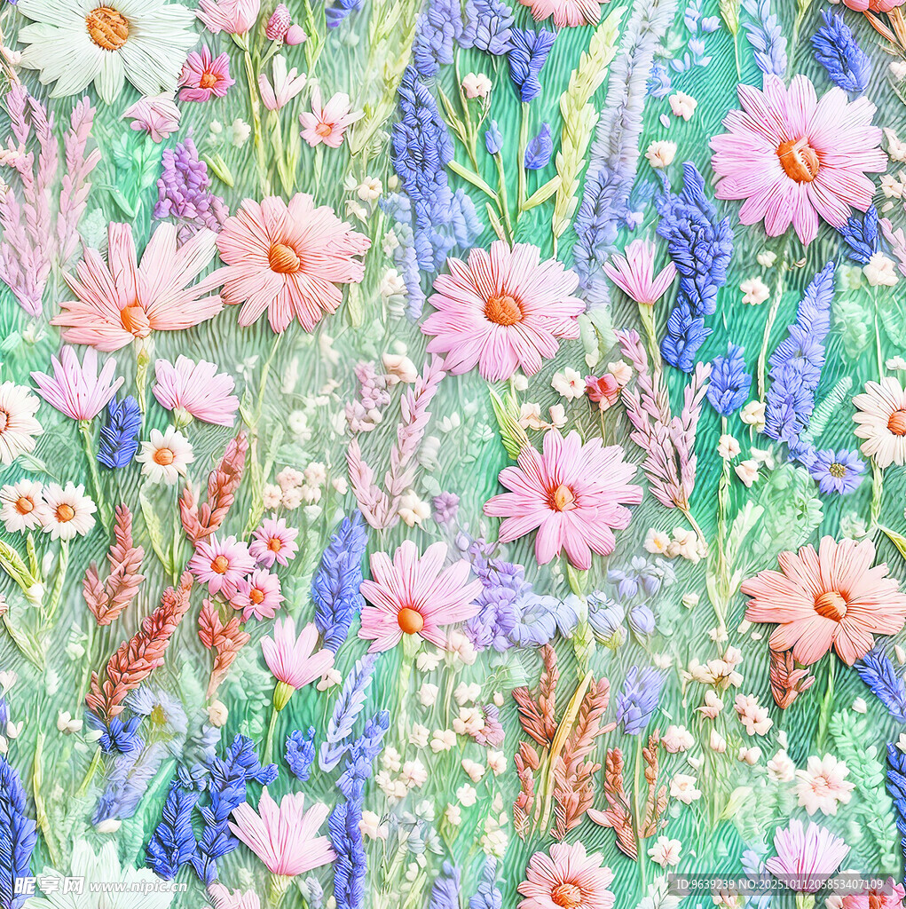 梦幻多彩花卉手绘插画