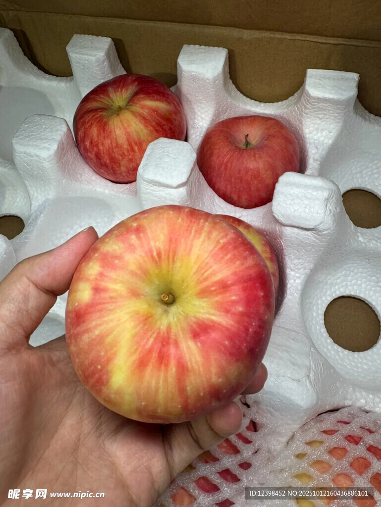 手捧色泽鲜艳的红苹果