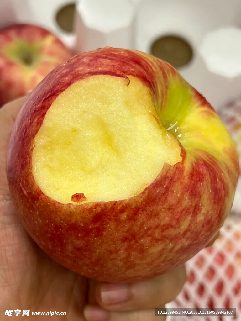 咬过的红苹果特写