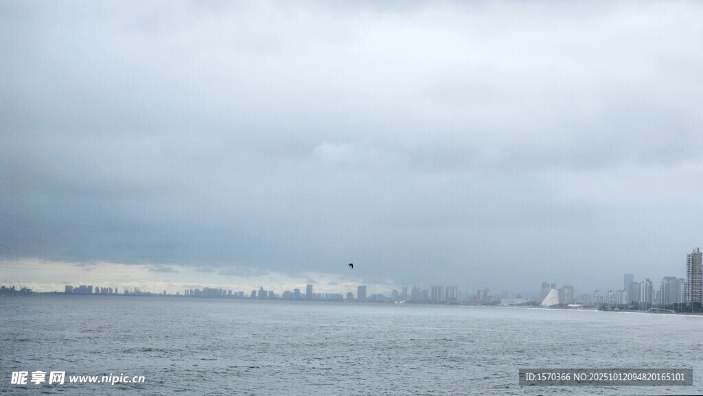 城市天际线与海面景象