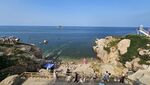 海边岩石处的热闹景象