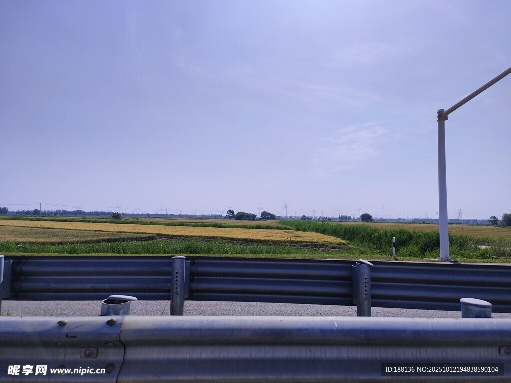 公路旁的开阔田野景观