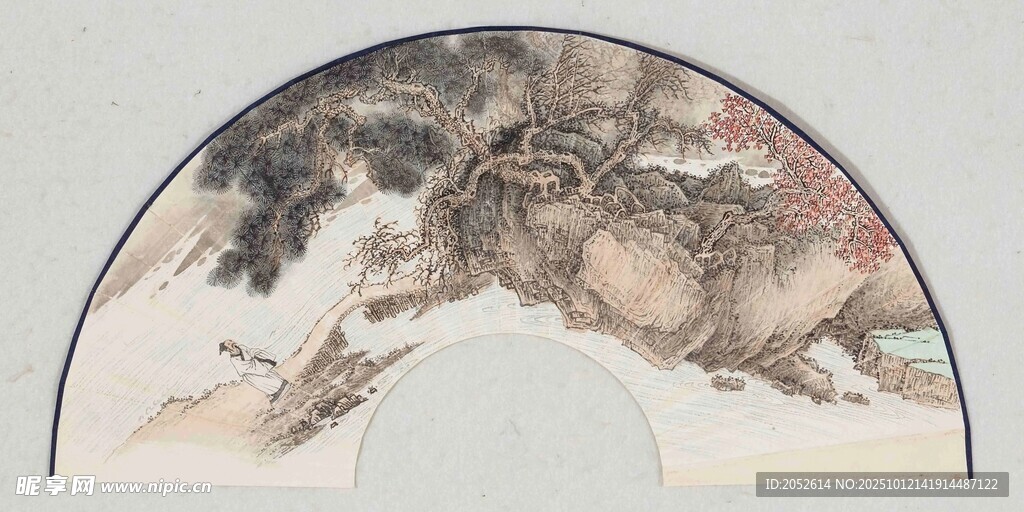 扇形山水国画