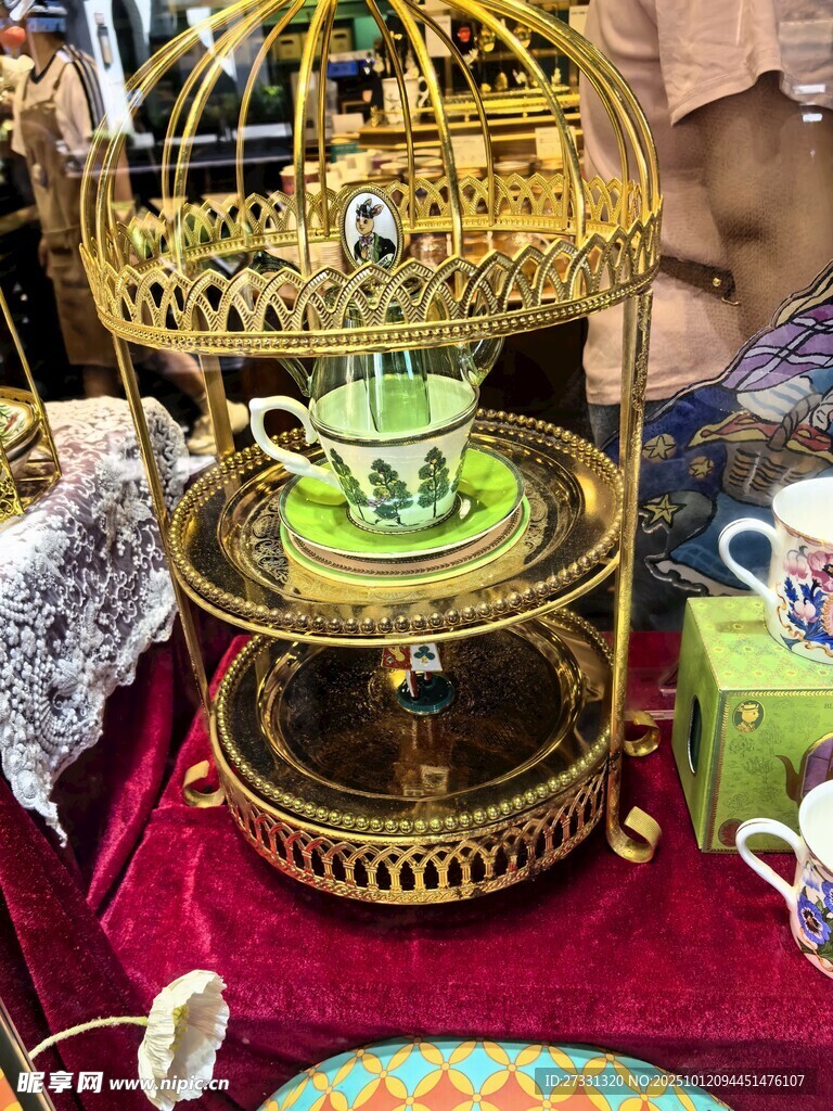 复古华丽三层金色下午茶架