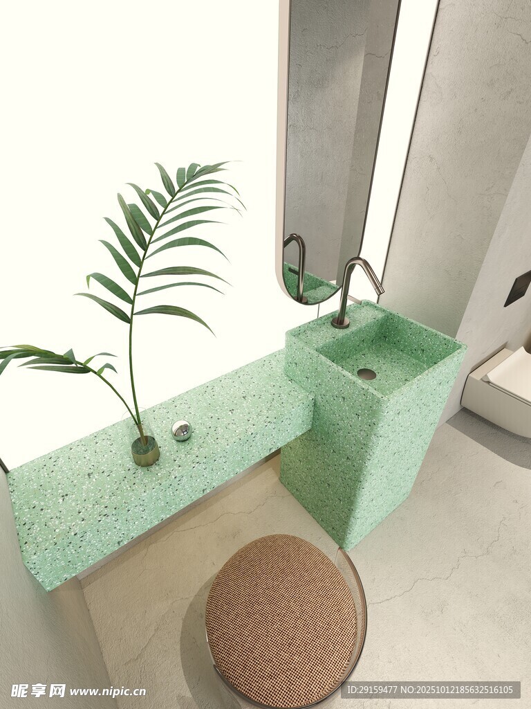 清新绿植洗手台设计