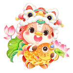 萌娃舞狮抱鱼贺新春