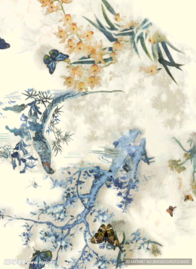 中式花鸟图案精美画作