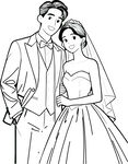婚礼合照结婚照插画线条画矢量图