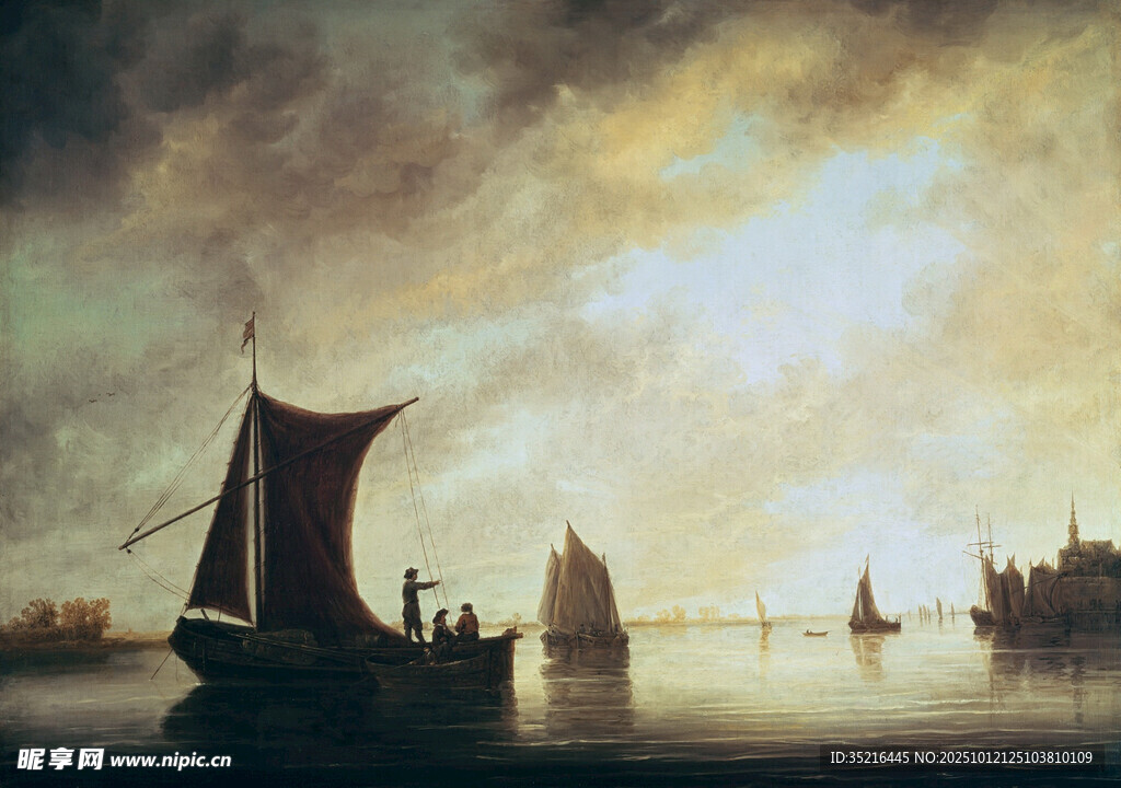 海上帆船夕阳美景