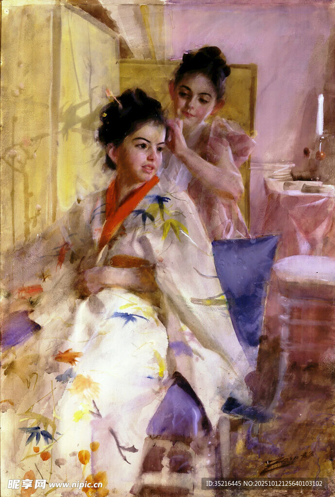 古典美人梳妆场景