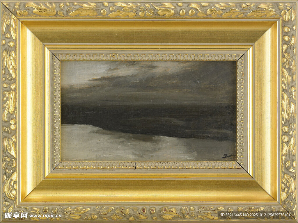 金色画框中的阴沉风景