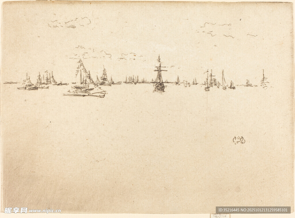 海上船只风景素描