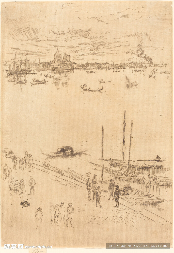 港口景象手绘素描图