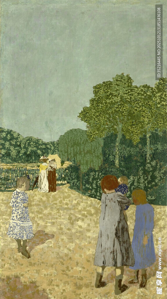 田野中的人物风景油画