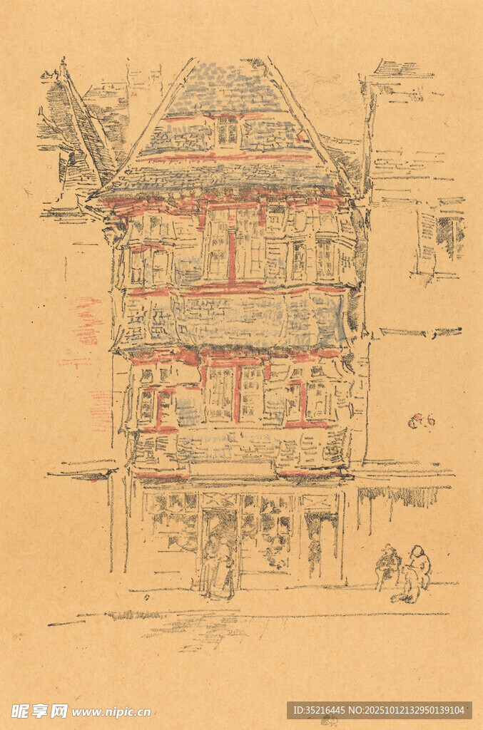 中式古建筑手绘图稿