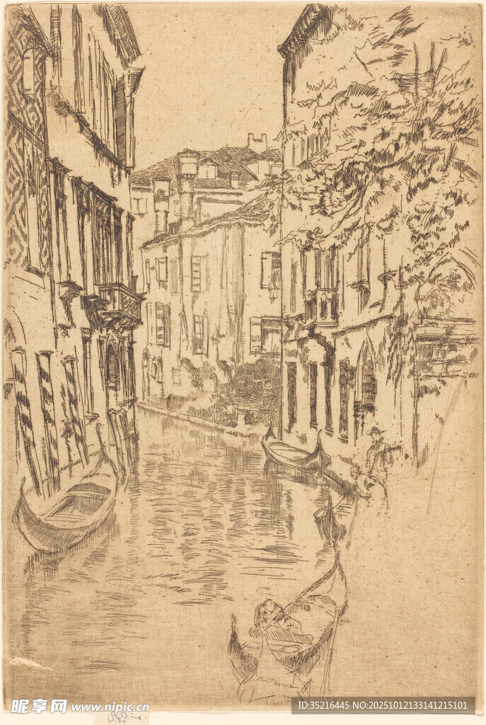 威尼斯水城风景素描画