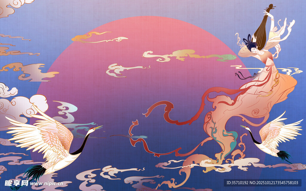 古风仙鹤神女梦幻场景