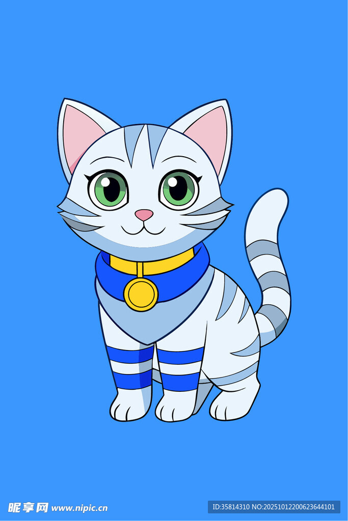 可爱条纹小猫戴蓝项圈