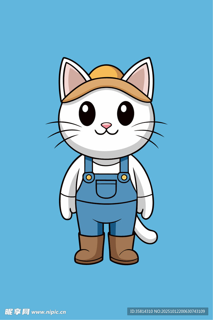 戴帽穿背带裤的可爱猫咪
