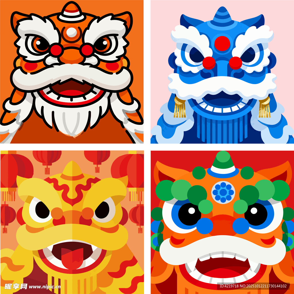 多彩舞狮头套展示插画