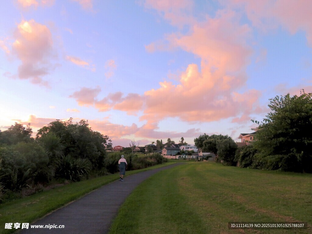 黄昏下的乡村小路美景