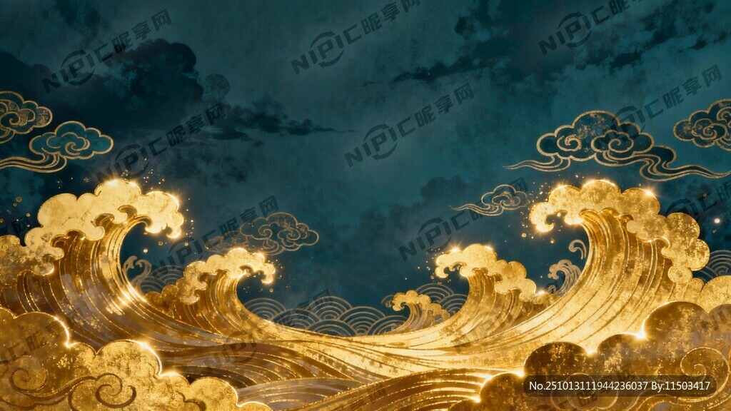 金色云浪 中式古典 背景图