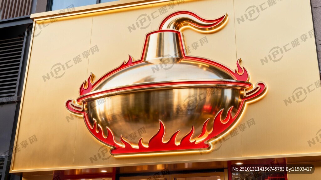 浅金色背景 火锅造型  门头